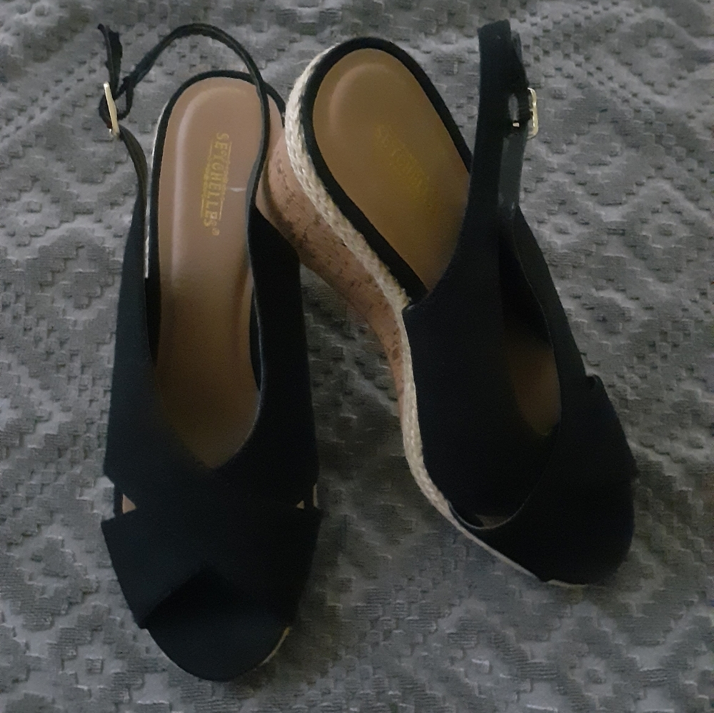 Seychelles Women's Cork Wedge Sandals - Black - 10 - Picture 2 of 3